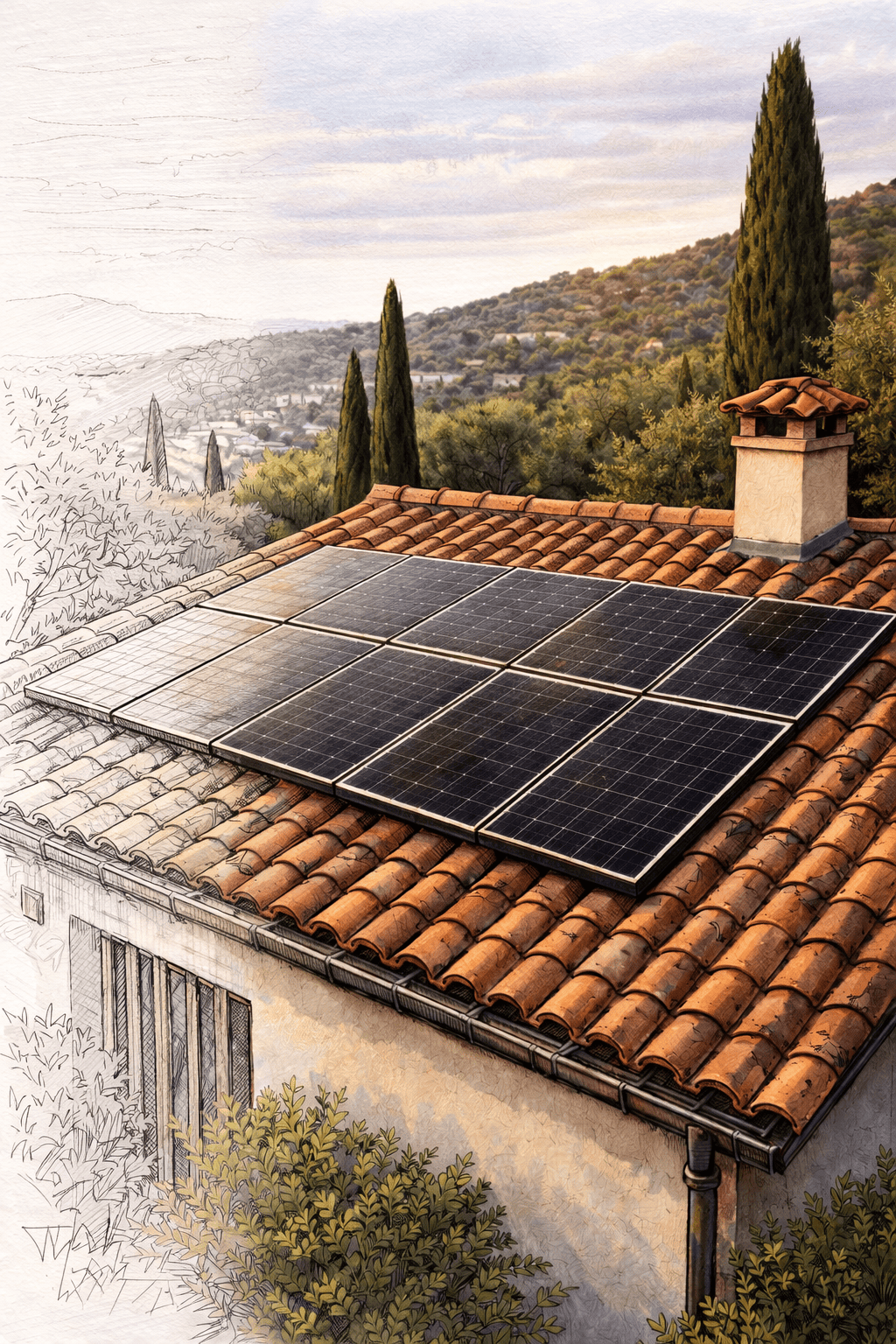 Installation de panneaux solaires photovoltaïques sur le toit d'une maison individuelle en France